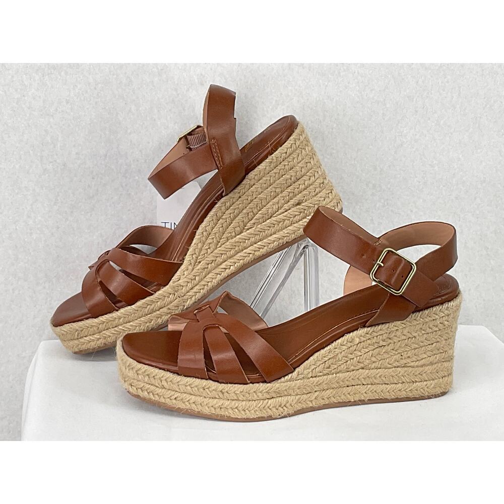Time and Tru Cognac Espadrilles Ankle Strap Memory Foam Wedges NWT 7.5 - Picture 2 of 10
